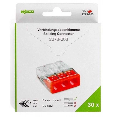 КВТ Клеммы WAGO 2273-203/996-030 (3Х2,5мм2) (блистер 30 шт.) 86570 KVT