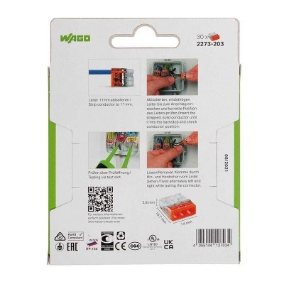 КВТ Клеммы WAGO 2273-203/996-030 (3Х2,5мм2) (блистер 30 шт.) 86570 KVT КВТ Клеммы WAGO 2273-203/996-030 (3Х2,5мм2) (блистер 30 шт.) 86570 KVT